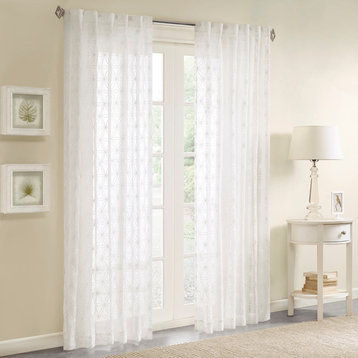 Madison Park Gemma Floral Embroidered White Sheer Window Curtain
