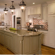red brick backsplash