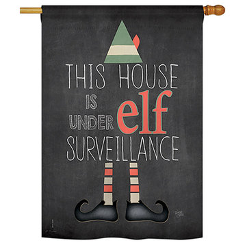 Elf Surveillance Winter, Seasonal House Flag 28"x40"