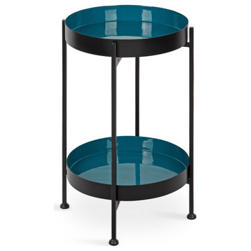 Nira Two-Tiered Metal Side Table, Black, Teal