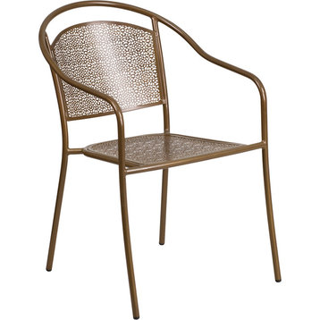 Gold Indoor-Outdoor Steel Patio Arm Chair With Round Back