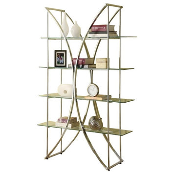 Home Square 2 Piece Floating Glass X Motif Bookcase Set with 4 Shelf in Chrome