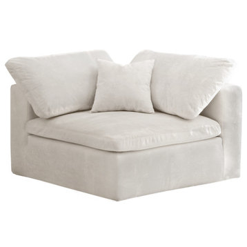 Cozy Velvet Upholstered Overstuffed Corner Chair, Cream
