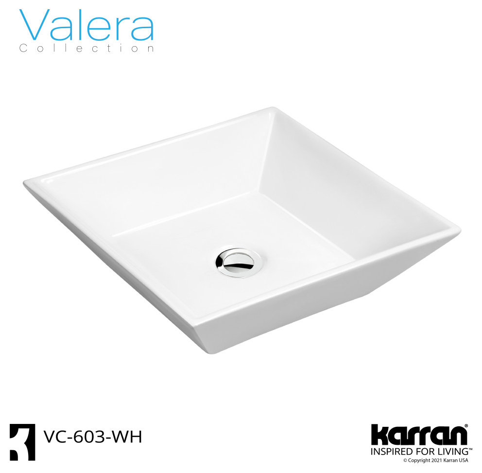 Karran VC-603-WH Valera 16" Vitreous China Vessel Bathroom Sink, White