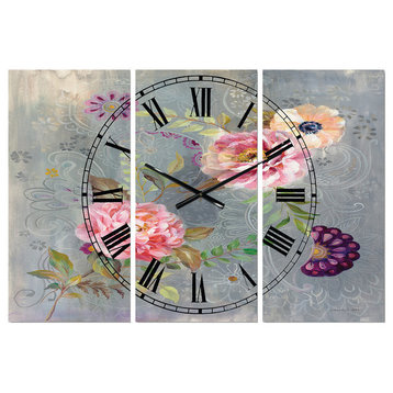 Peonies and Paisley Cabin and Lodge 3 Panels Metal Clock