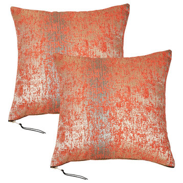 Jacquard Chenille Big Zipper Pillow Cover Set, Orange, 2 Piece, 26"x26"