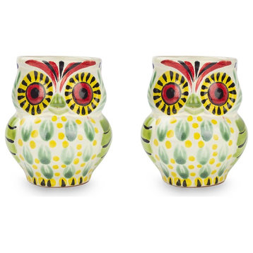 Owl Hospitality Majolica Ceramic Mugs, Set of 2