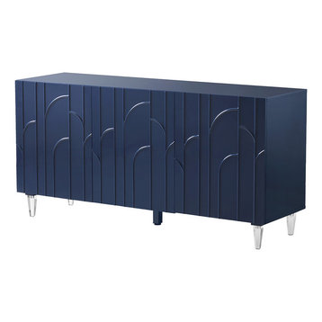 Art Deco Blue Buffet, Modern Glam 3 Door Cabinet, Sideboard, TV Unit Stand