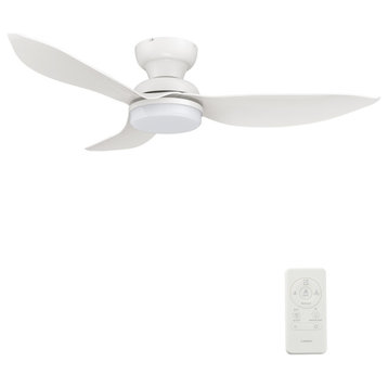 45" White Flush Mount Ceiling Fan with Remote and Dimmable LED Light