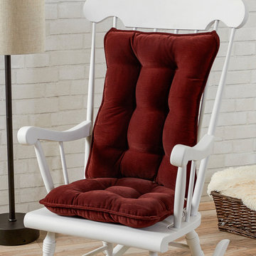 Contemporary Living Room With Burgundy Rocking Chair Seat Cushions