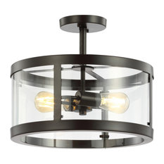 Herndon 2-Light 15" Iron/Glass Modern LED Flush Mount, Black by JONATHAN  Y