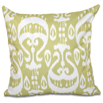 Ikat , Geometric Outdoor Pillow, Green, 18"x18"