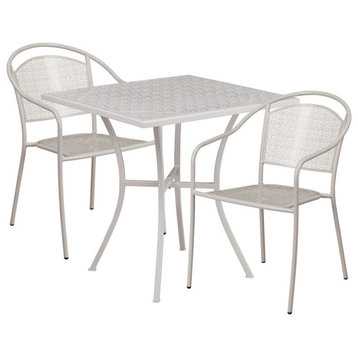 28'' Square Indoor-Outdoor Steel Patio Table Set With 2 Round Back Chairs, Gray