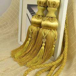 6 Colors QYM09 Faux Silk Curtain Tassel Tie Backs in Yellow Color - Window Treatment Accessories