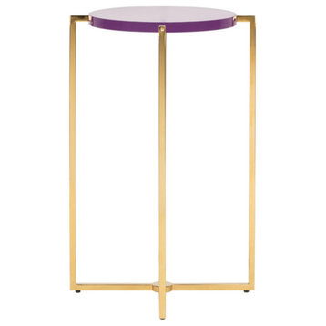 Becca Tall Round Acrylic End Table, Amethyst/Gold
