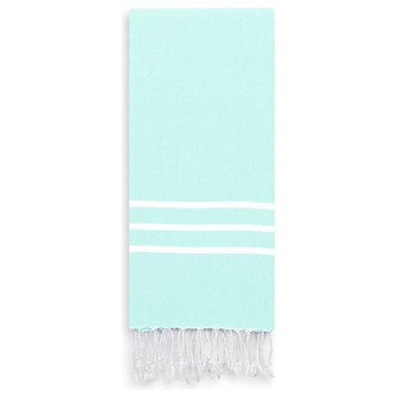 Alara Turkish Pestemal Hand Towel, Soft Aqua/White Stripes, 38"x23"