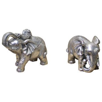 Chinese Pair Silver Color Mixed Metal Elephant Decor Figures Hcs4434