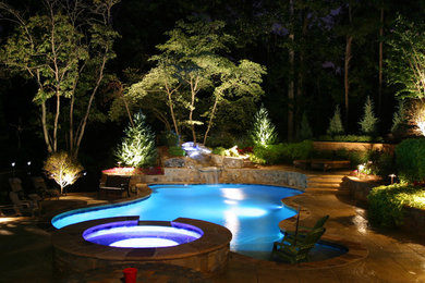 This is an example of a contemporary custom-shaped pool in Atlanta.