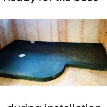 Ready for tile shower base for a curved glass block shower wall