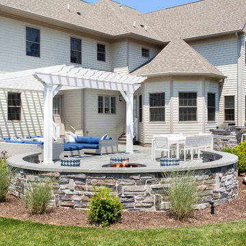 Warren, NJ Beautiful transformation - Blue stone patio with pergola and fire pit