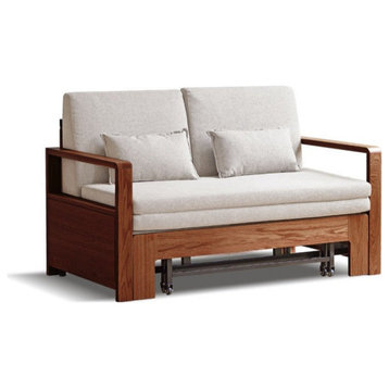 North American Oak Solid Wood Sofa Bed Modern MultiFunctional, Walnut Gravel White 1.28m Sofa Bed 50.4x32.6-77.5x34"