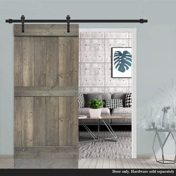 TMS Mid-Bar Barn Door With Sliding Hardware Kit, Weather Gray, 42"x84
