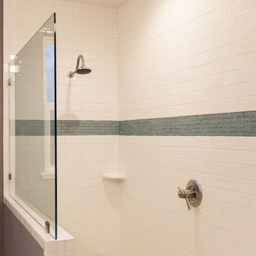 Large Shower with Glass Tile Decorative Band