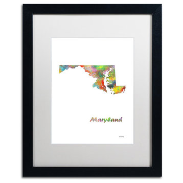 Marlene Watson 'Maryland State Map-1' Art, Black Frame, 16"x20", White Matte