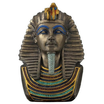 Egyptian Small King Tut WStripe Head Cloth Mbz+Color, Egyptian Cold Cast Bronze