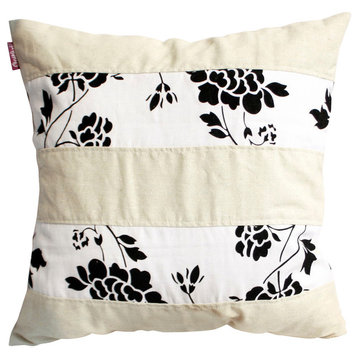Flowing Flowers Linen Patch Work Pillow Floor Cushion (19.7 by 19.7 inches)