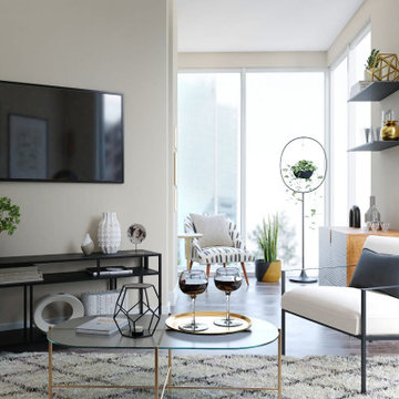 Dramatic Monochromatic Mid-Century Living Room