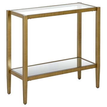 Hera 24'' Wide Rectangular Side Table With Glass Shelf In Antique Brass