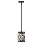 Z-Lite - Dealey One Light Mini Pendant, Matte Black - From the Dealey collection comes this graceful and contemporary mini pendant complete with a drop down rod and disc-shaped mount. This elegant mini pendant also features a matte black steel shade with striking ellipse-shaped cut outs each set with a glitzy clear crystal droplet that add a glamorous flair. Hang this mini pendant above a kitchen bar or bedroom nightstand for a dramatic look.