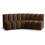 Meridian Furniture - Arc Velvet Upholstered 3-Pc. U-Shaped Modular Sectional, Brown - Give your living room or den the perfect blend of style and versatility with this Arc velvet fabric curved modular Sectional. Part of the Arc modular furniture collection, this Sectional comes upholstered in rich brown velvet fabric and features deep channel tufting that adds a touch of luxury while enhancing comfort and support. A seamless combination of form and function, this chair can be used with other Arc pieces to create a myriad of configurations in your well-curated room.