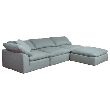 Puff 4 Pc Slipcovered Modular Sectional Sofa Performance Fabric Ocean Blue