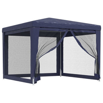 vidaXL Gazebo Party Tent Canopy Shelter with 4 Mesh Sidewalls Blue 9.8'x9.8'HDPE