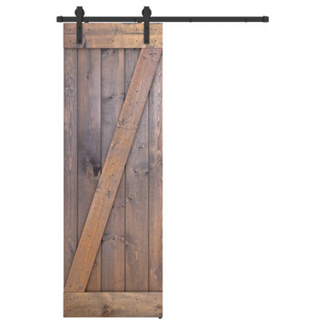 Solid Wood Barn Door, Made in USA, Hardware Kit, DIY, Brown, 28x84"