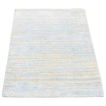 Marian Blue, Modern Line Design, Tone on Tone, Hand Knotted Mat Rug 2'x3'