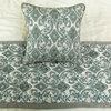 Designer Gray Silk Full 68"x18" Bed Runner and Pillow Cover, Damask Anastasia