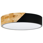 EGLO - Grimaldino 2-Light 16" Semi-Flush Mount, Black Fabric/Natural, White Diffuser - The Grimaldino ceiling light by Eglo offers a decorative shade made of black fabric and natural wood and a white plastic diffuser. With its special design this ceiling light offers a highlight in any room.