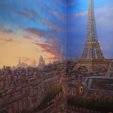 Paris Panorama 360 degree Mural hand painted throughout a 17 foot stairway