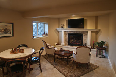 Large bedroom with fireplace and game table