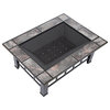 Pure Garden Rectangular Tile Fire Pit With Cover, Black, 37"