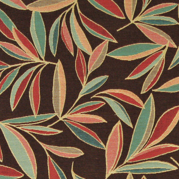 Red, Blue, Green and Brown, Leaves Contemporary Upholstery Fabric By The Yard