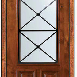 Prehung Single Door 96 Alder Republic 2 Panel 2/3 Lite Wrought Iron - Front Doors