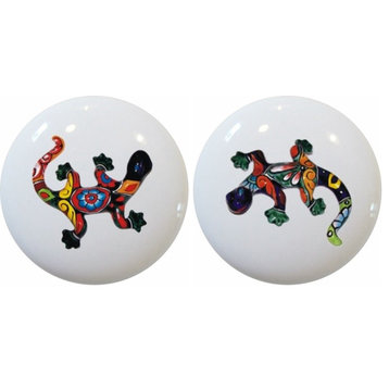 Talavera Lizard Ceramic Cabinet Drawer Knobs, Set of 2