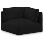 Meridian Furniture - Ease Upholstered Corner, Black - Ease into comfort when you bring home this Ease corner fabric modular chair. Designed with an uber casual vibe in mind, this plump chair sits low to the floor, making it a simplistically perfect addition to a living room, den, game room, teen's room, or dorm room. An ideal gaming chair for the gamer in your life, this fun chair is part of a modular collection, so you can add it with other items in the Ease collection for a custom arrangement.