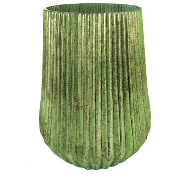 Papya Green, Vase, With Shiny Metallic Green, 9"x12"