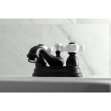 Classic Centerset Bathroom Faucet, Deck Mount Design With Cross Handles, Black