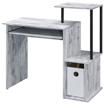 Lyphre Computer Desk, Weathered White and Black Finish